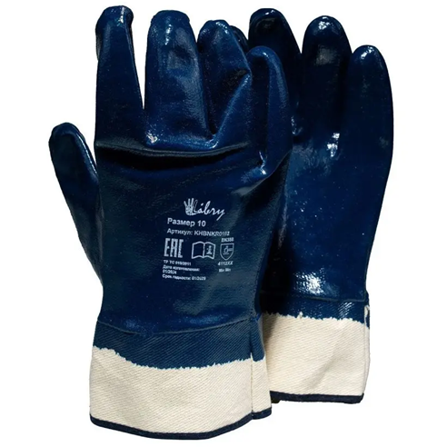 Перчатки хб с полиэстером, нитриловое покрытие, манжета-крага_KHBNKR0102