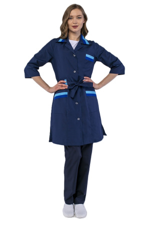 Халат женский с поясмом Флора, т.синий_васильковый