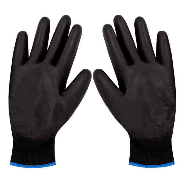 Перчатки черные нейлоновые с полиуретаном полуоблитые(1)