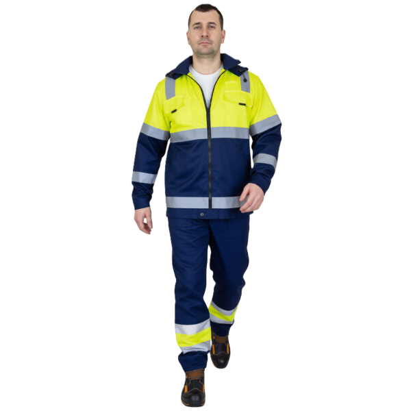 Костюм мужской сигнальный, повышенной видимости, 3 кл. защиты, куртка-брюки, синий-лимон(3)