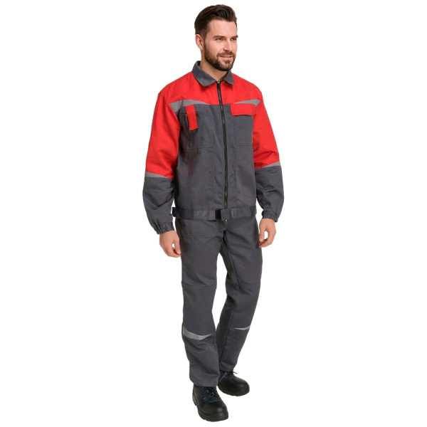 Костюм рабочий мужской летний RONTA KS591 куртка с п_к, темно-серый_красный(3)