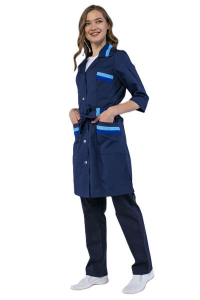 Халат женский с поясмом Флора, т.синий_васильковый (2)