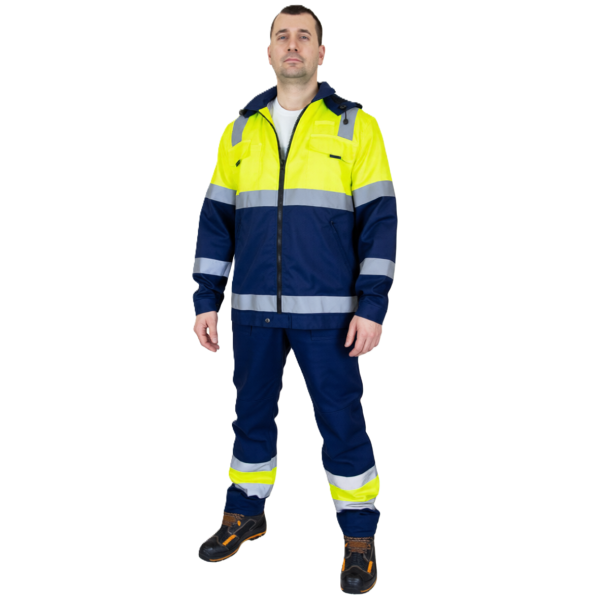 Костюм мужской сигнальный, повышенной видимости, 3 кл. защиты, куртка-брюки, синий-лимон