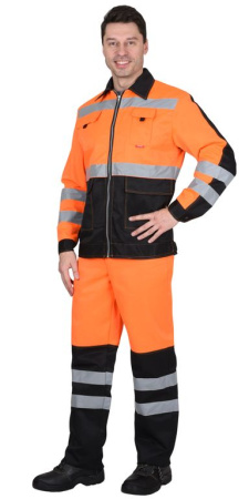 Костюм СИРИУС-Магистраль-Люкс (куртка+брюки) оранж-черн с СОП