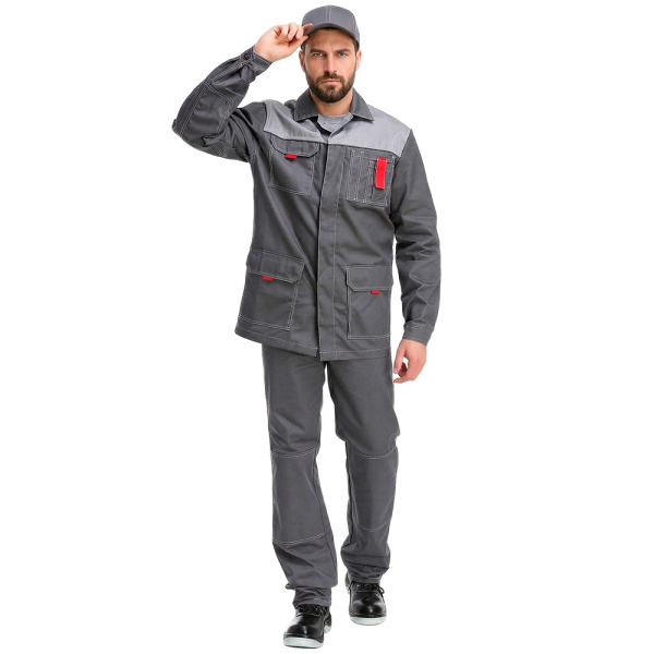 Куртка рабочая мужская летняя RONTA KR3090 т.серый_с.серый_красный(4)