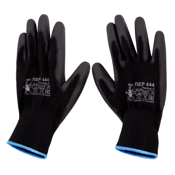 Перчатки черные нейлоновые с полиуретаном полуоблитые