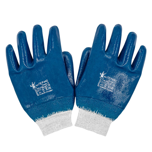 Перчатки трикотажные с полным нитриловым покрытием ПЕР 440, манжет резинка(2)