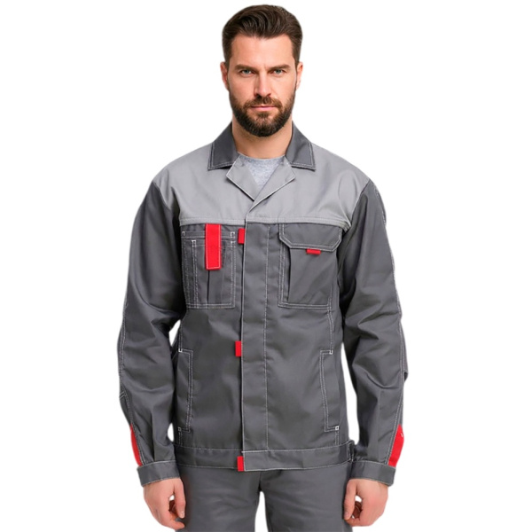 Куртка рабочая мужская летняя RONTA KR3080 т.серый_с.серый_красный(6)