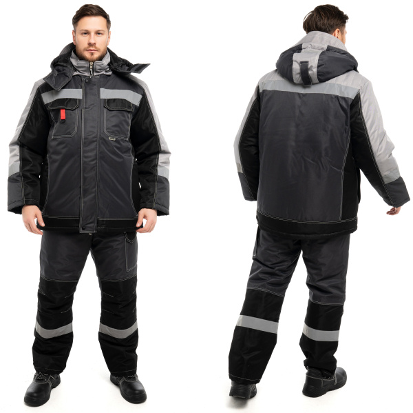 Костюм зимний муж. Юкон-Мембрана кур+пк., цвет т.серый_чёрн._св.серый(1)