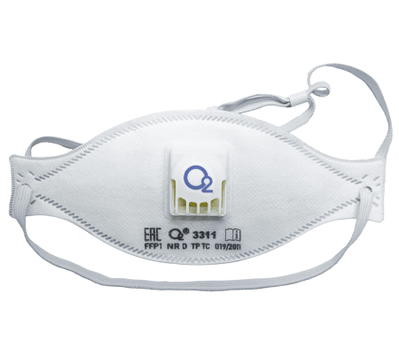 Полумаска О2 фильтрующая 3311 FFP1 NRD с клапаном для выдоха, текстильная резинка с регулировкой