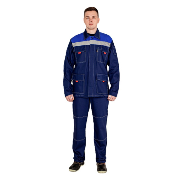 Костюм рабочйи СТРОИТЕЛЬ, синий с васильковым