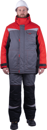 Костюм рабочий  зимний КМ-10 ЛЮКС 3-4 класс, серый-красный-чёрный