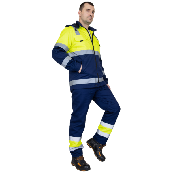 Костюм мужской сигнальный, повышенной видимости, 3 кл. защиты, куртка-брюки, синий-лимон(1)