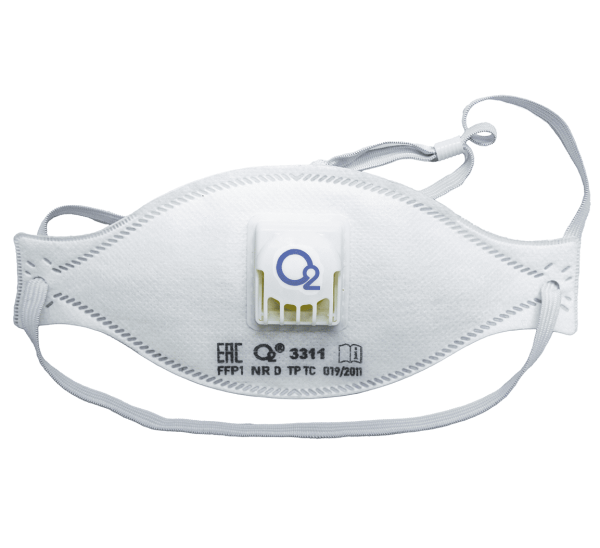 Полумаска О2 фильтрующая 3311 FFP1 NRD с клапаном для выдоха, текстильная резинка с регулировкой