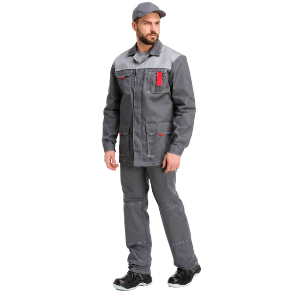 Куртка рабочая мужская летняя RONTA KR3090 т.серый_с.серый_красный(2)